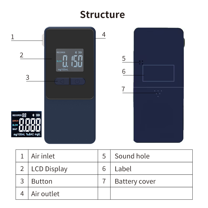 AT808 Portable Alcohol Tester with Advanced Fuel Cell Sensor Bluetooth Connectivity to AlcoCHECK App Large LCD Display